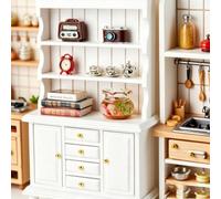 Minamzee 1:12 Set Librerie Per Case Delle Bambole, 11 Pezzi Mini Libreria In Legno Con Sveglia, Acquario, Libri, Tazzine Da Caffè Accessori Per Soggiorno, Sala Da Pranzo, Studio E Altre Scene