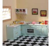 Minamzee 1:12 Set Mobili Cucina Per Case Delle Bambole, 30 Pezzi Mini Mobile Laterale In Legno, Pensile, Stoviglie E Accessori Da Tavola Per Cucina In Miniatura