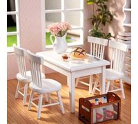 Minamzee 1:12 Set Tavolo E Sedie Per Casa Delle Bambole, 17 Pezzi Set Mobili Miniature Cucina In Legno Con Accessori Colazione Per Sala Da Pranzo