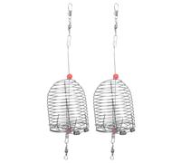 MINAOLULUS 2 Pezzi Gabbia Esca da Pesca in Acciaio Inox, Rosso, Grande | Cestello Coperchio a Molla, Due Molle Inferiori, Struttura Saldata per Granchi e Mini Pesci