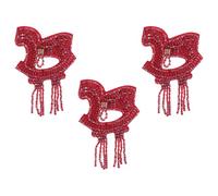 MINAOLULUS 3 Pezzi Ricamata a Forma di Cavallino Rosso Perline, Applicazione Cucibile per Abbigliamento e Giacche Non Tessuto, per Progetti Fai da Te e Viaggi