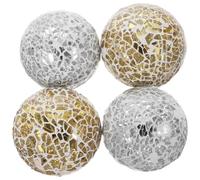 MINAOLULUS Set 4 Sfere Decorative in Vetro Mosaico Oro e Argento, Ornamenti Sferici per Arredamento Casa e Decorazioni Festive, Accessori per Centrotavola e Feste Natalizie