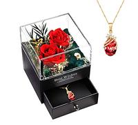 MINCHEDA Rosa Eterna Fiori Stabilizzati con Collana, Confezione Gioielli di Rosa Eterna Regalo per Lei, Festa Della Mamma, San Valentine, Anniversario, Compleanno per Donna