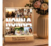 Minchek Lampada con Foto e Dedica Personalizzata, Regalo per la Nonna con 6 Foto, Lampada in Plexiglass con Base in Legno, Idea Regalo Nonna dai Nipoti