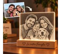 Minchek Lampada Personalizzata con Foto, Incisione su Plexiglass | Ritratto su Plexiglass, Base Legno Personalizzabile con Nome, Data e Dedica, Idea Regalo per Coppia, Anniversario e Famiglia