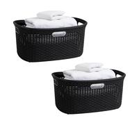 Mind Reader Basket Collection, cesto portabiancheria, capacità 40 litri, maniglie ritagliate, ventilato, set da 2, nero