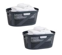 Mind Reader Basket Collection, cesto portabiancheria, capacità 40 litri, maniglie ritagliate, ventilato, set da 2, grigio