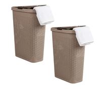 Mind Reader Basket Collection, cesto portabiancheria sottile, capacità 40 litri, maniglie sagomate, coperchio incernierato, ventilato, set da 2, marrone chiaro