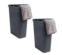 Mind Reader Basket Collection, cesto portabiancheria sottile, capacità 40 litri, maniglie sagomate, coperchio incernierato, ventilato, set da 2, grigio