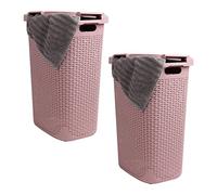 Mind Reader Basket Collection, cesto portabiancheria sottile, capacità 60 litri, manici ritagliati, coperchio incernierato, ventilato, set di 2, rosa