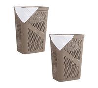 Mind Reader Basket Collection, cesto portabiancheria sottile, capacità 60 litri, maniglie sagomate, coperchio incernierato, ventilato, set da 2, marrone chiaro