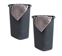 Mind Reader Basket Collection, cesto portabiancheria sottile, capacità 60 litri, maniglie sagomate, coperchio incernierato, ventilato, set da 2, grigio