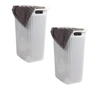 Mind Reader Basket Collection, portabiancheria sottile, capacità 60 litri, manici ritagliati, coperchio incernierato, ventilato, set da 2, bianco