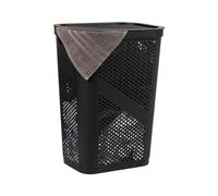 Mind Reader Cesto in plastica perforato con coperchio, 60 litri, cesto leggero, cesto portabiancheria nero