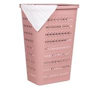 Mind Reader Cesto portabiancheria sottile affusolato con coperchio, cesto per vestiti con intagli a croce svizzera, leggero e ventilato, in plastica, 42 x 32 x 58 cm, rosa