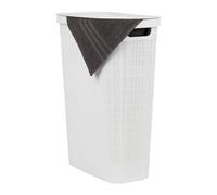 Mind Reader Cesto portabiancheria sottile da 40 l, con coperchio, design in lino, plastica, 47 x 27 x 50 cm, bianco
