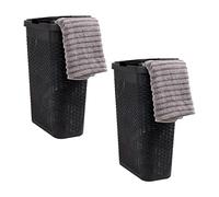 Mind Reader Cesto portabiancheria sottile da 40 l, con coperchio, design in vimini, in plastica, 45,7 x 26,9 x 59,9 cm, set da 2, nero