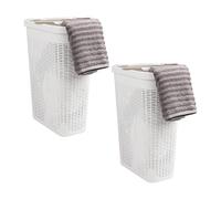 Mind Reader Cesto portabiancheria sottile da 40 l, con coperchio, design in vimini, in plastica, 45,7 x 26,9 x 59,9 cm, set da 2, bianco