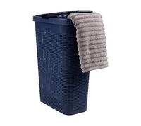 Mind Reader Cesto portabiancheria sottile da 40 l, con coperchio, design in vimini, plastica, 45,7 x 26,9 x 59,9 cm, blu navy