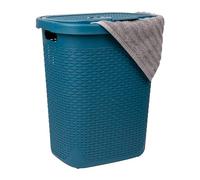 Mind Reader Cesto portabiancheria sottile da 50 l, con coperchio, design in vimini, in plastica, 44 x 34 x 53 cm, blu