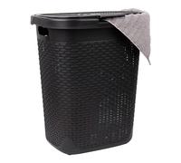 Mind Reader Cesto portabiancheria sottile da 50 l, con coperchio, design in vimini, plastica, 44 x 35 x 53 cm, nero