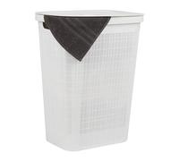 Mind Reader Cesto portabiancheria sottile da 60 l, con coperchio, design in lino, in plastica, 47 x 36 x 50 cm, bianco