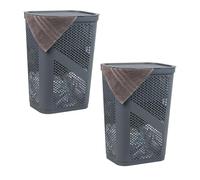 Mind Reader Cesto portabiancheria sottile da 60 l, set di 2, cesto per vestiti, coperchio, ventilato, plastica, 43 x 35 x 50 cm, grigio