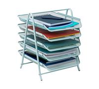 Mind Reader - Organizer da scrivania con 5 vassoi scorrevoli per lettere, documenti, lettere, file, carta, blu, metallo,