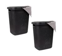 Mind Reader Set di 2 cesti per la biancheria, 50 l, con coperchio, in vimini, in plastica, 45 cm di lunghezza x 34 cm di larghezza x 53 cm, colore nero