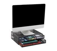 Mind Reader Supporto per monitor in metallo, organizer da scrivania, per PC, laptop, notebook, stampante, 2 cassetti, colore: nero
