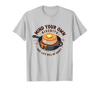 Mind Your Own Biscuits - Divertente Decorazione da Parete per la Cucina Maglietta, Uomo, Argento, L