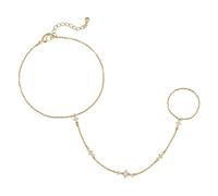 MINDDHA Braccialetto da donna placcato in oro bianco 14 K | delicato braccialetto con zirconia cubica e catena ad anello | catena regolabile con stella e taglio principessa, adjustable, Metallo