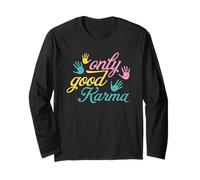 Mindful Living Only Good Karma Handprint Citazione Maglia a Manica