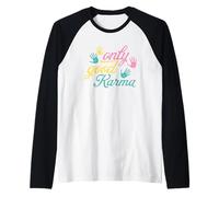 Mindful Living Only Good Karma Handprint Citazione Maglia con Maniche Raglan