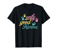 Mindful Living Only Good Karma Handprint Citazione Maglietta