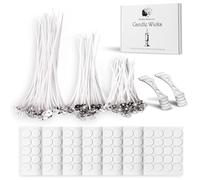 Mindful Memories Stoppini per candele, 90 pezzi (10 cm, 15 cm, 20 cm) con 2 supporti per stoppini e 90 adesivi per colla, fili di cotone pre-cerati a lunga durata, senza fumo nero, per fai da te