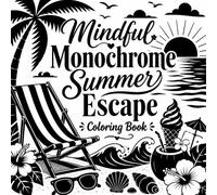 Mindful Monochrome Summer Escape Coloring Book: Calming One-Color Summer Scenes with Tropical Beaches, Palm Trees, Ocean Waves, Sunsets, Ice Cream, ... & Stress Relief for Adults, Teens and Kids