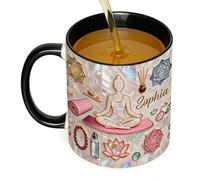 Mindfulness - da tè da 330 ml con coperchio, in ceramica resistente, portatile, facile da impugnare, da yoga per uso all'aperto