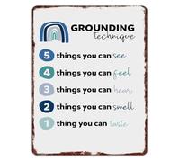 Mindfulness Grounding Technique Sign 5 4 3 2 1 Method Anxiety Relief Calming Exercise Mental Health Metal Wall Decor for Home Office Therapy Room 8 X 12 inch