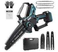 Mindmed Mini motosega senza spazzole, batteria da 15 cm, 600 W, compatibile con Makita 18 V, con 2 catene, 2 piastre di guida, guanti e scatola di immagazzinaggio