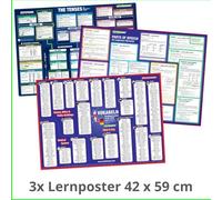 mindmemo Lernposter 3er Set - Englisch ZEITEN + WORTARTEN + GRUNDWORTSCHATZ lernen Grammatik verständlich erklärt Grundwissen Lernhilfe ... DIN A2 42x59 cm PremiumEdition in Schutzröhre