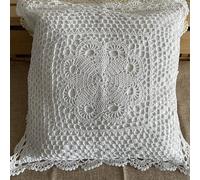MINDPLUS Federa per cuscino in cotone lavorato a mano all'uncinetto, decorativa, realizzata a mano, 40 x 40 cm, motivo floreale, stile vintage rurale (B bianco)