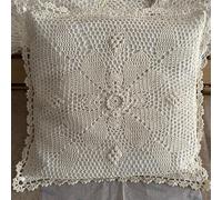 MINDPLUS Federa per cuscino in cotone lavorato a mano all'uncinetto, decorativa, realizzata a mano, 40 x 40 cm, motivo floreale, stile vintage rurale (beige)