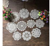 MINDPLUS Set di 10 Centrini all'Uncinetto a Mano Centrini in Pizzo all'Uncinetto in Cotone da Tovaglietta 15-17 cm Rotondi Bianco Vintage Matrimonio Tea Party