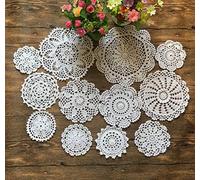 MINDPLUS Set di 12 Centrini all'Uncinetto a Mano Centrini in Pizzo all'Uncinetto in Cotone Tovaglietta 10-25 cm Rotondi Bianco Vintage matrimonio Tea Party(12 pezzi Bianco)