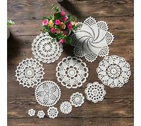 MINDPLUS Set di 12 Centrini all'Uncinetto a Mano in Cotone Piccoli Centrini di Pizzo all'Uncinetto Tovagliette da Tavola da 2,5-20 cm Rotonde (Bianco)