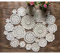 MINDPLUS Set di 24 Centrini all'Uncinetto a Mano Centrini in Pizzo all'Uncinetto in Cotone Mini Tovaglietta 5-18cm Rotond Bianco Beige Vintage Matrimonio Tea Party (24 pezzi Beige)