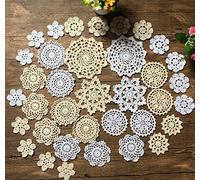 MINDPLUS Set di 36 Mini Centrini all" Uncinetto a Mano Piccoli Centrini in Pizzo all" Uncinetto in Cotone Tovaglietta da Tavolo 7-14 cm Pollici Bianco Beige Vintage Matrimonio Hight Tea