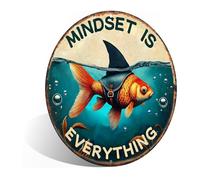 Mindset is Everything - Targa in metallo vintage con squalo rosso, decorazione artistica da parete per casa, ufficio, cucina, bar, caffetteria, club, 20,3 x 20,3 cm (25144)