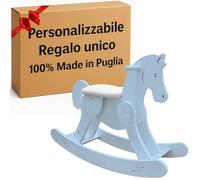 MINDWOOD Cavallo a Dondolo in Legno Personalizzato - per Bambini da 1 a 3 anni, Cavallino a Dondolo in Legno Massiccio, Ideale per l’Apprendimento, Artigianale - Made in Italy (Celeste)